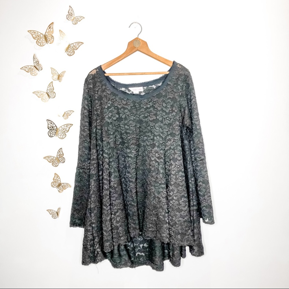 🦋🌙 MARRIKA NAKK | Vintage Black Long Sleeve Lace Blouse with Bell Sleeves